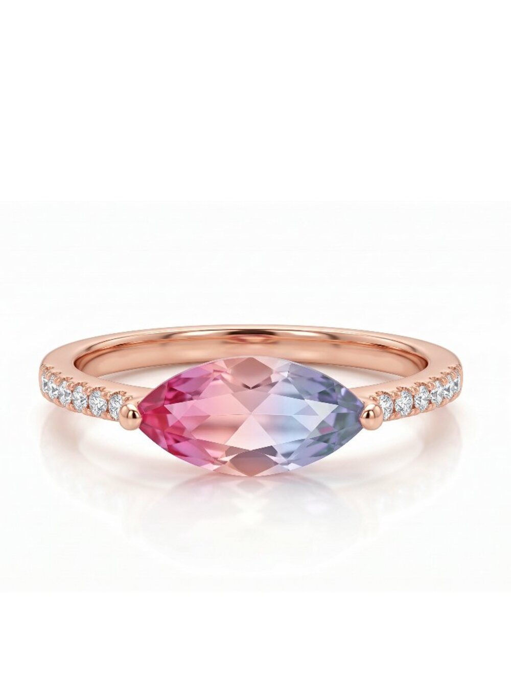 Rose Gold ring with Pink Purple Ombre marquise Gemstone, 925 Sterling Silver